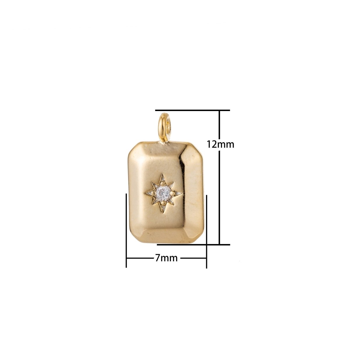 18k Gold Filled North Star Charm Cubic Zirconia Rectangle Pendant in Gold micro Pave CZ North Star Pendant Jewelry Making C-285 D-274 D-275 - DLUXCA