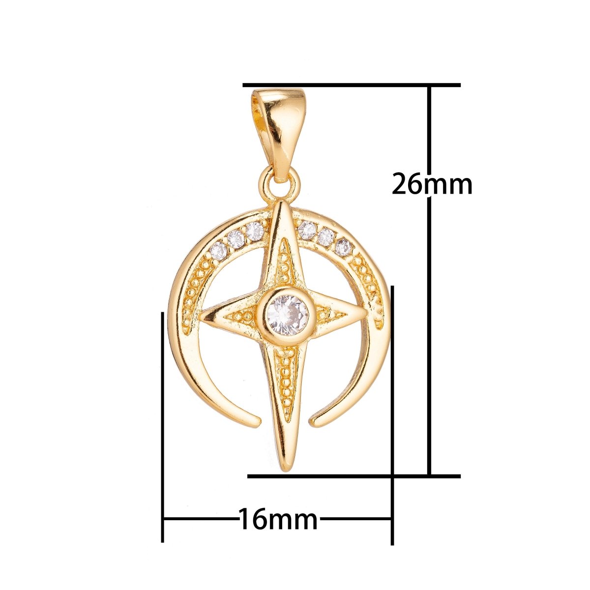 18K Gold Filled North Star of Bethlehem Minimalist Simple Cubic Zirconia Necklace Pendant Bracelet Earring Charm Bails for Jewelry Making H-913 - DLUXCA
