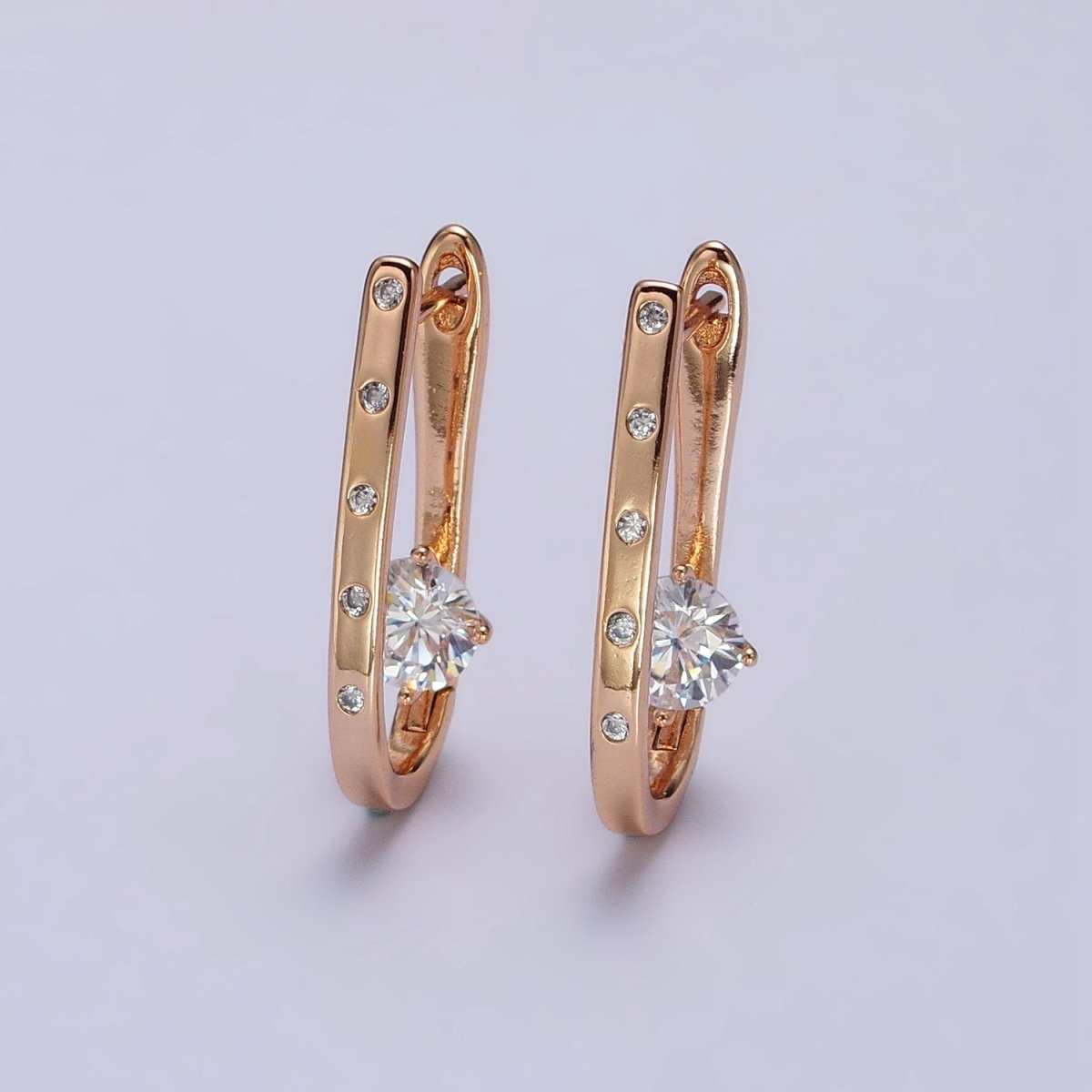 18K Gold Filled Oblong Hoop Earring with CZ Stone AB1046 - DLUXCA