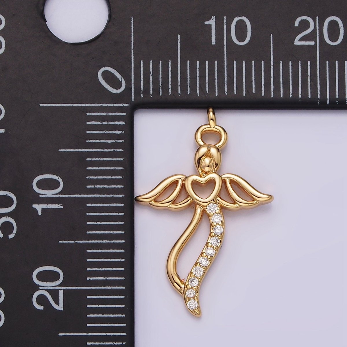 18K Gold Filled Open Heart Angel Wings Clear Micro Paved CZ Charm | N1765 - DLUXCA