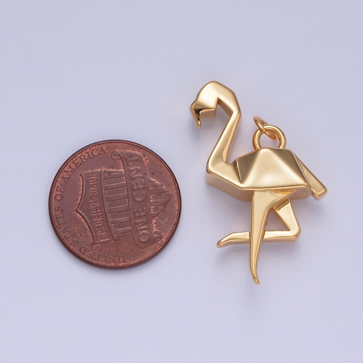 18K Gold Filled Origami Flamingo Flightless Bird Animal Charm | X-076 - DLUXCA