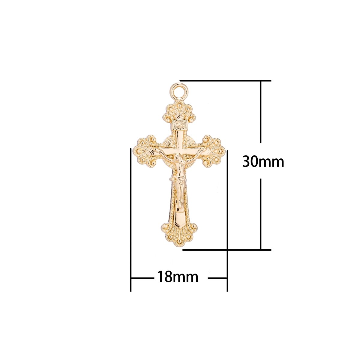 18k Gold Filled Ornate Cross Crucifix Pendant Jesus Christ Catholic Rosary Charm Layer Necklace Hoop Earring Jewelry Making C-087 - DLUXCA