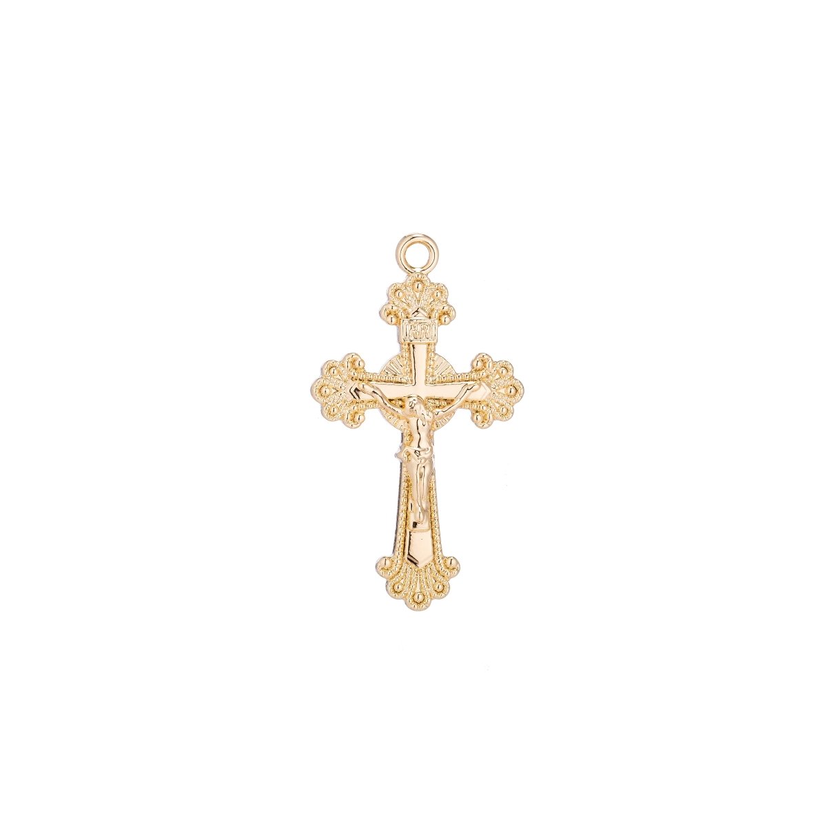 18k Gold Filled Ornate Cross Crucifix Pendant Jesus Christ Catholic Rosary Charm Layer Necklace Hoop Earring Jewelry Making C-087 - DLUXCA