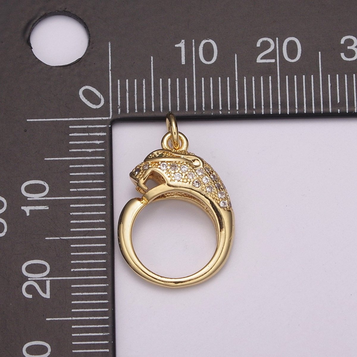 18K Gold Filled Panther Charm, Panther Round CZ Micro Pave, Cubic Zirconia Panther Charms, Silver Panther Bead, Men's Jewelry E-701 E-702 - DLUXCA