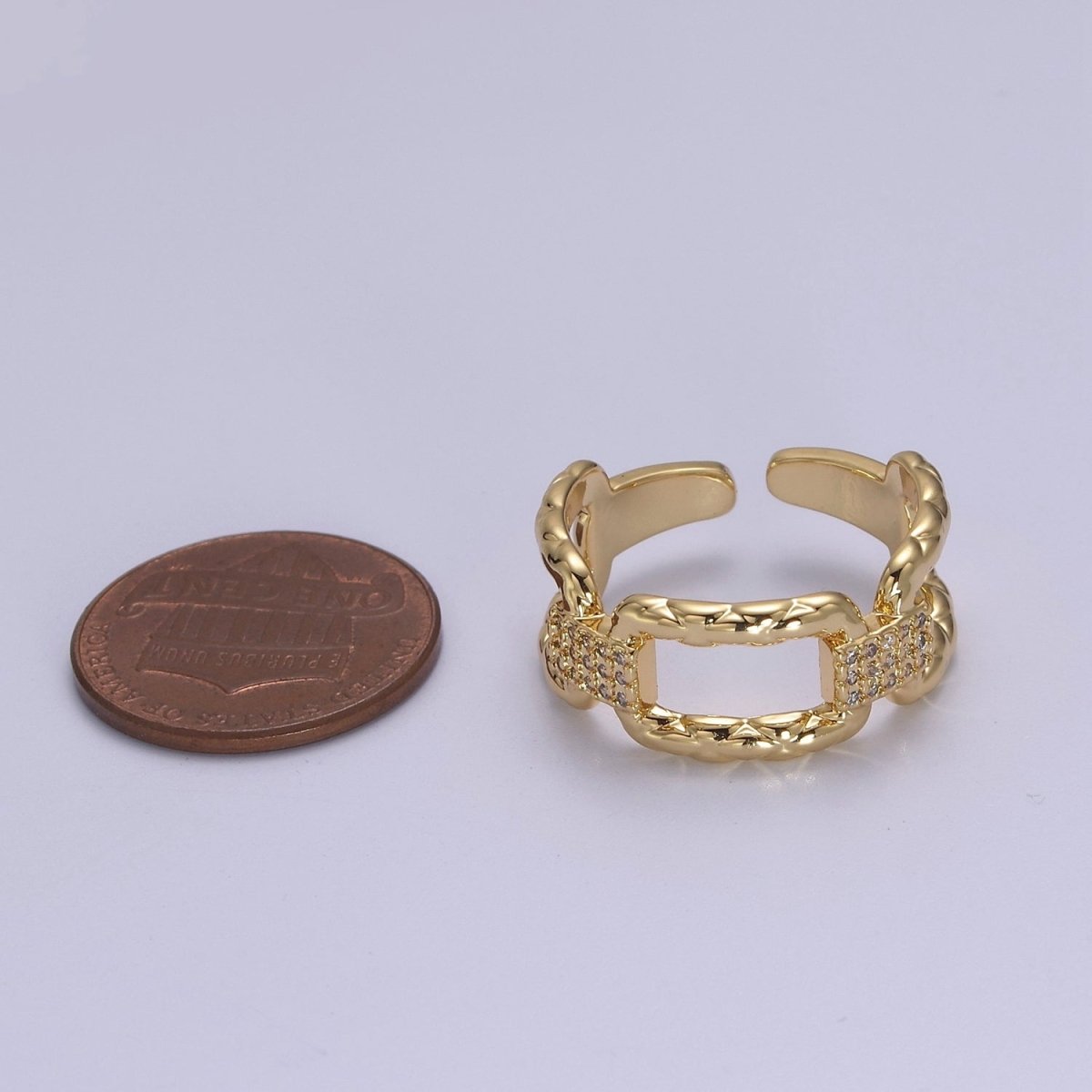18k Gold Filled Paper Clip Ring With Micro CZ Stones For Wholesale Rings Jewelry Making S-451 S-452 - DLUXCA