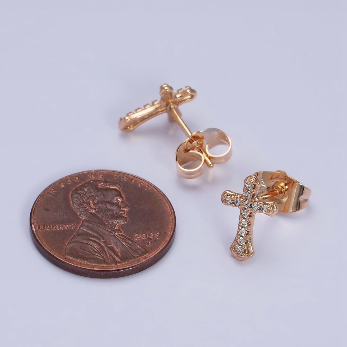 18K Gold Filled Passion Cross Micro Paved CZ Religious Stud Earrings | AD1457 - DLUXCA