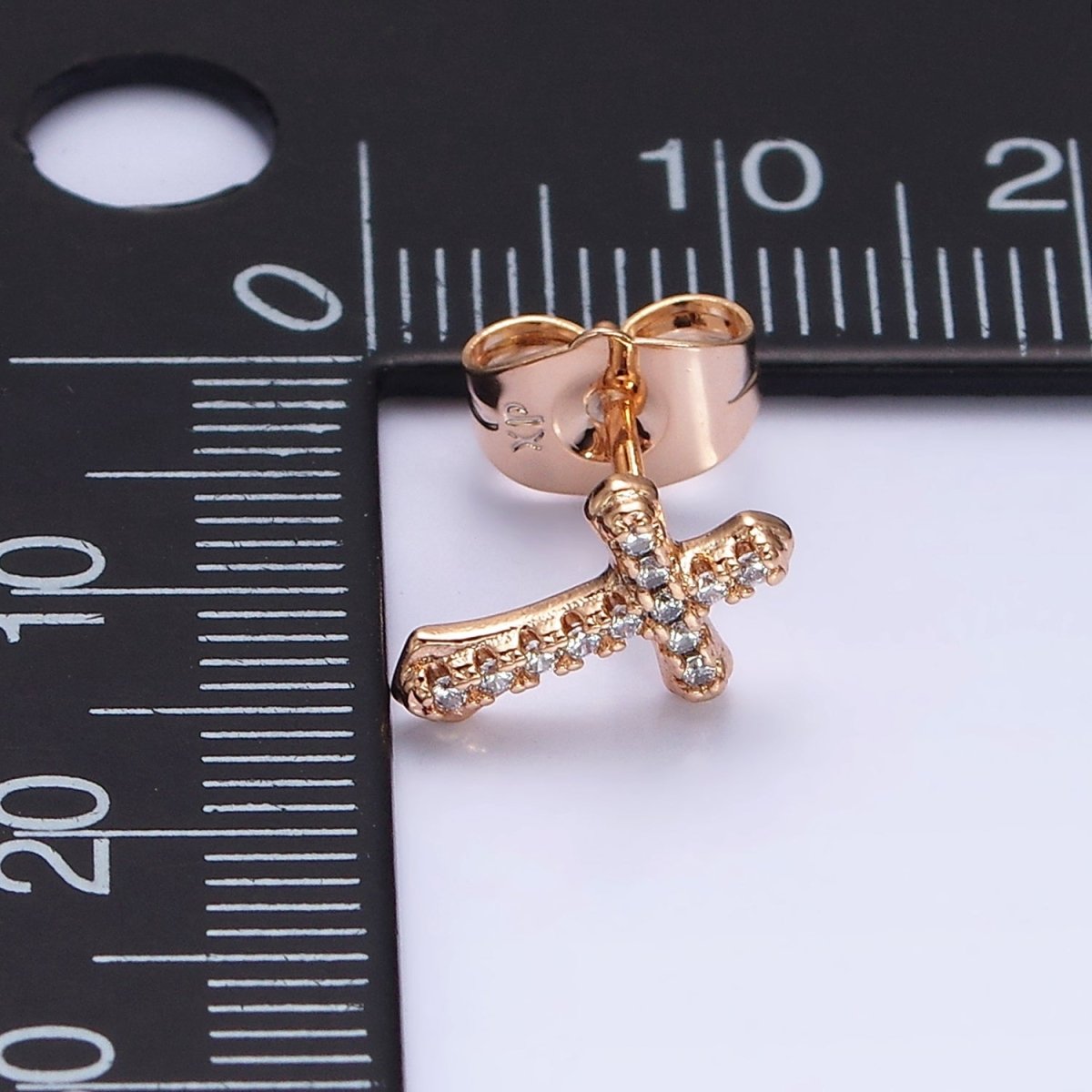 18K Gold Filled Passion Cross Micro Paved CZ Religious Stud Earrings | AD1457 - DLUXCA