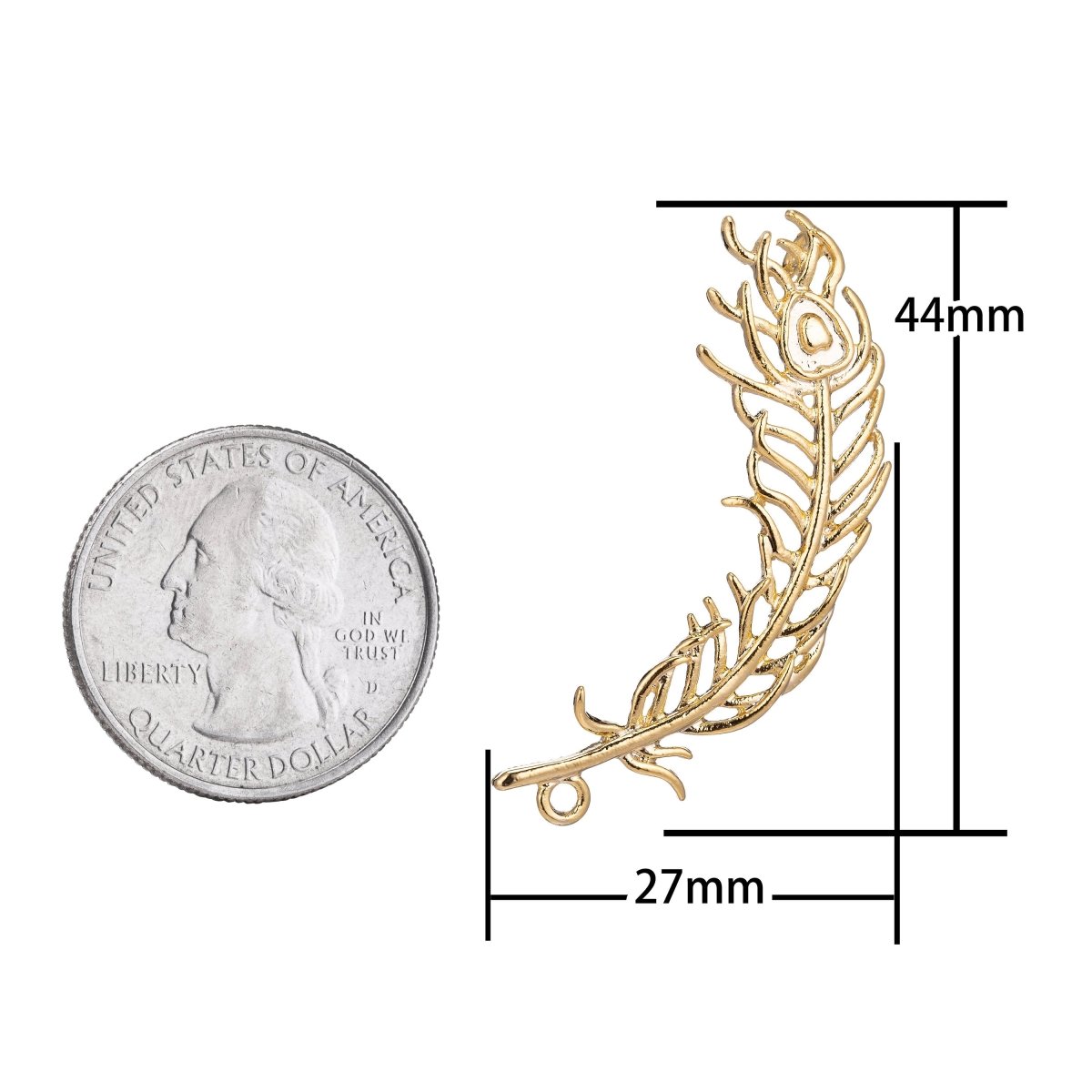 18K Gold Filled Peacock Feather Charm Connector for Necklace Bracelet Jewelry Making Supplies F-762 - DLUXCA