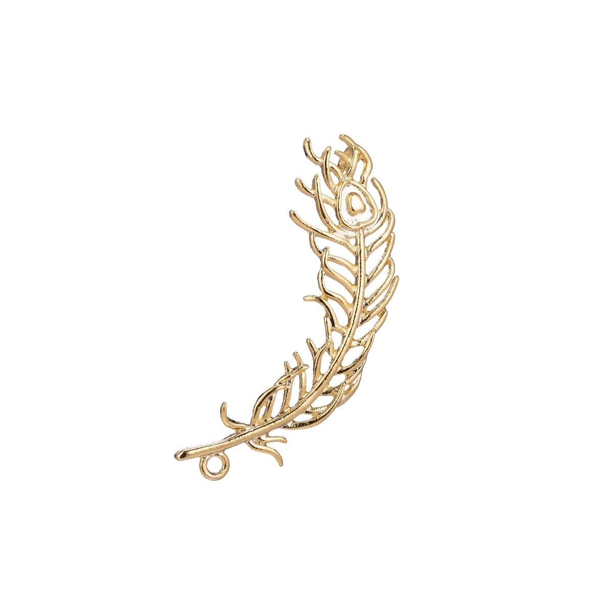 18K Gold Filled Peacock Feather Charm Connector for Necklace Bracelet Jewelry Making Supplies F-762 - DLUXCA
