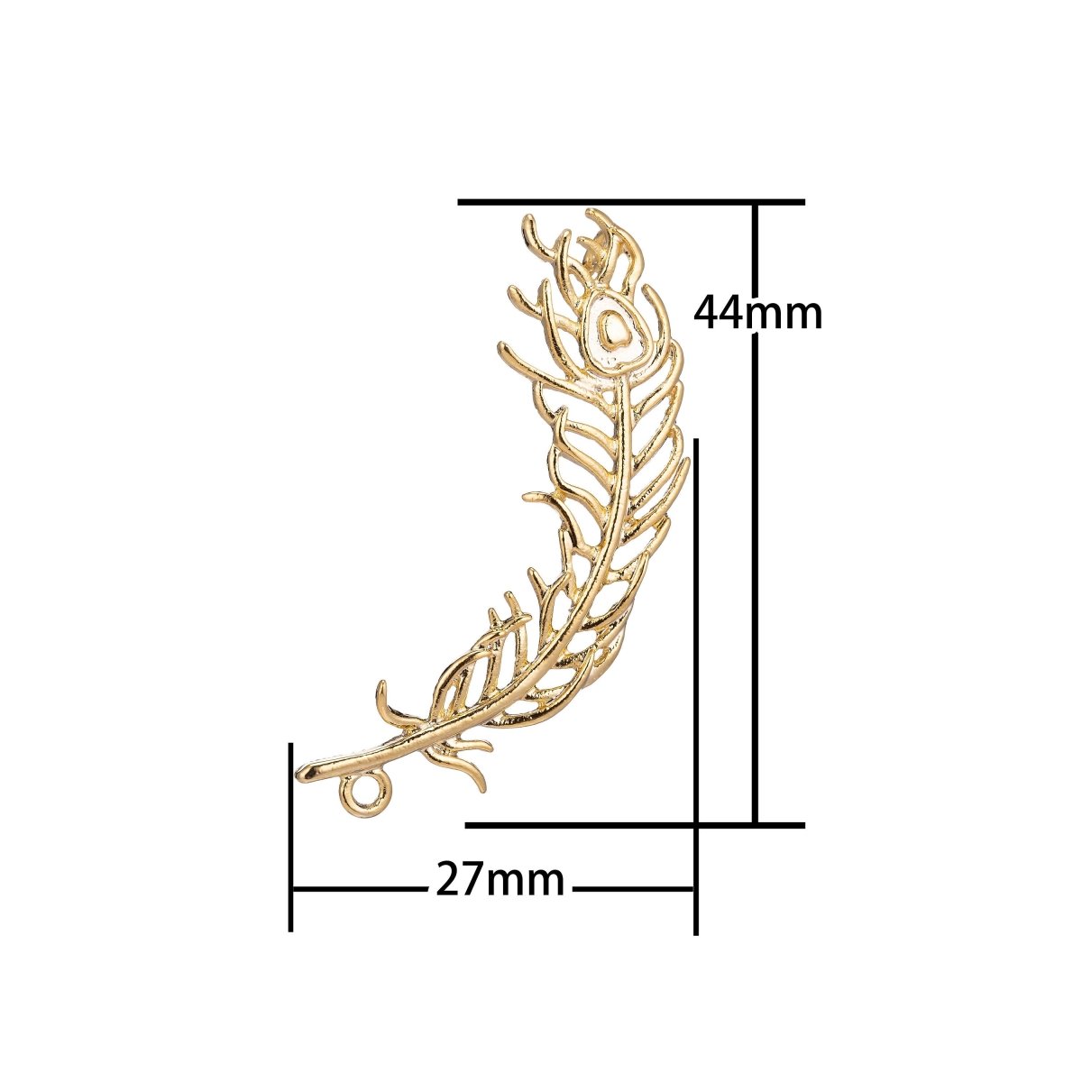 18K Gold Filled Peacock Feather Charm Connector for Necklace Bracelet Jewelry Making Supplies F-762 - DLUXCA