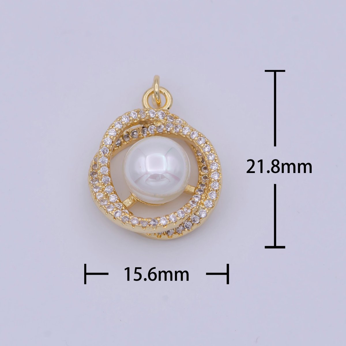 18K Gold filled Pearl charm Mini Flower Cubic Zirconia Charm W-173 - DLUXCA