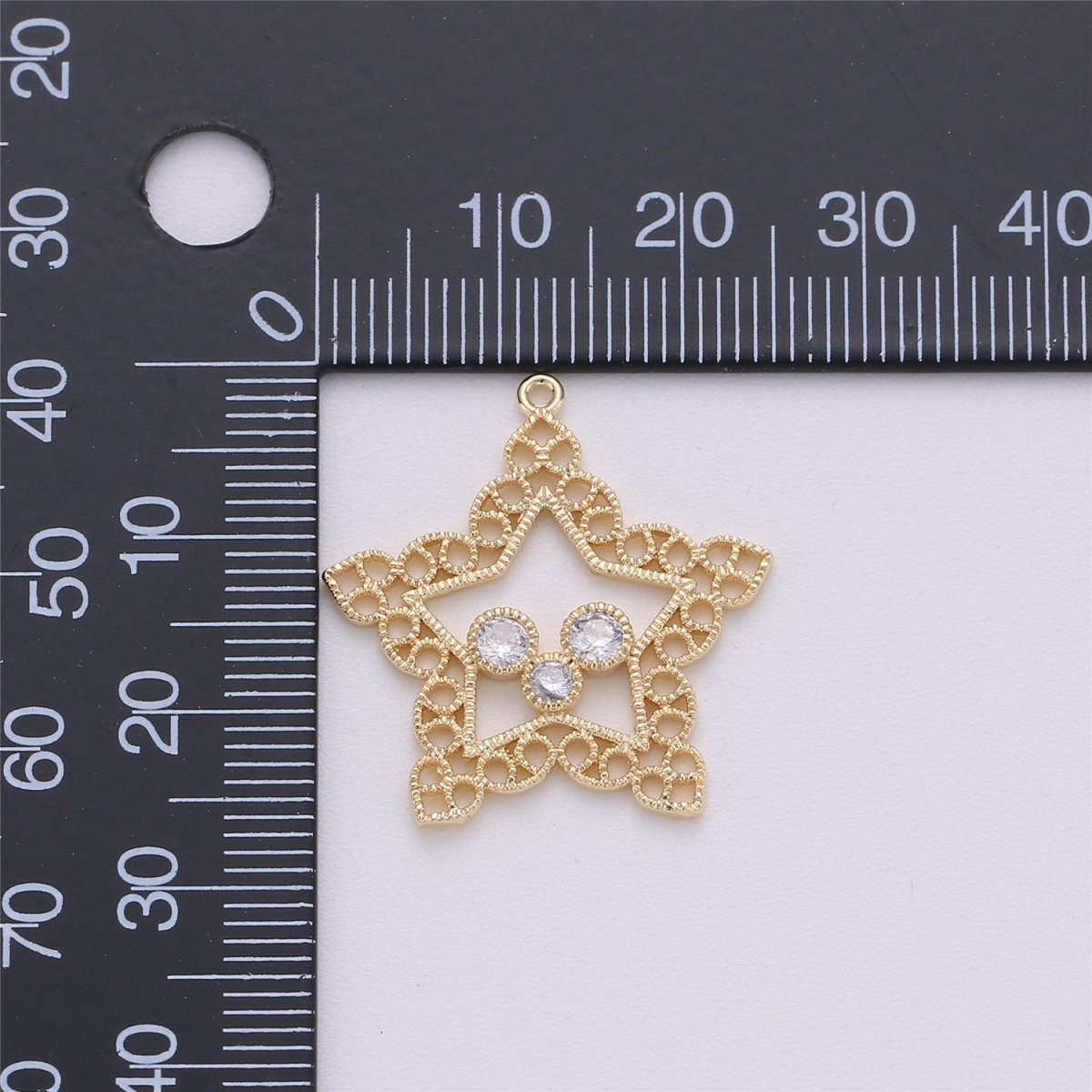 18K Gold Filled Pendant Dainty Curly Two Loop Star Necklace Charm for Jewelry Making Stylish Star Charm, Micro Pave CZ CharmC-458 - DLUXCA