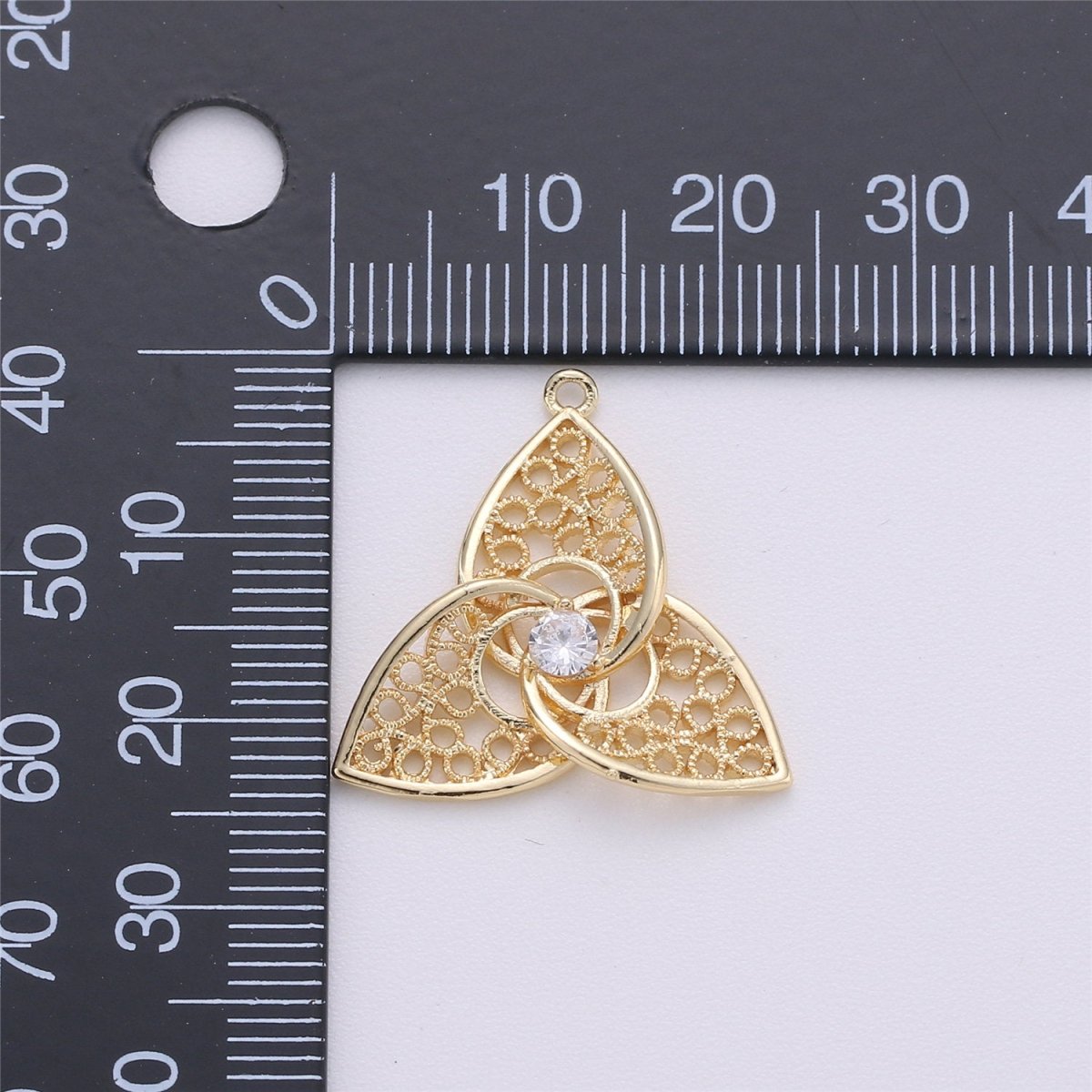 18K Gold Filled Pendant Dainty Flower Petal Charm For Earring Necklace Charm Jewelry Making Filigree Flower Charm, Micro Pave CZ Charm E-484 - DLUXCA