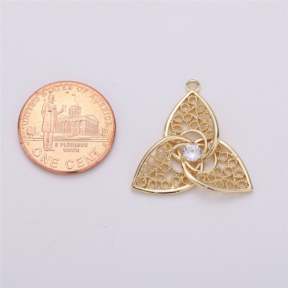 18K Gold Filled Pendant Dainty Flower Petal Charm For Earring Necklace Charm Jewelry Making Filigree Flower Charm, Micro Pave CZ Charm E-484 - DLUXCA