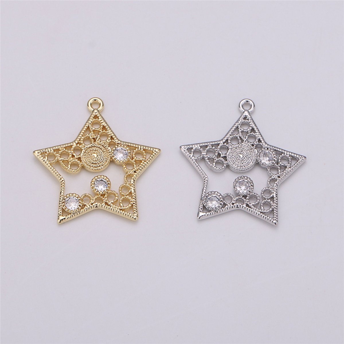 18K Gold Filled Pendant Dainty Star Charm Necklace Charm for Jewelry Making Stylish Star Earring Charm, Micro Pave CZ CharmC-457 - DLUXCA
