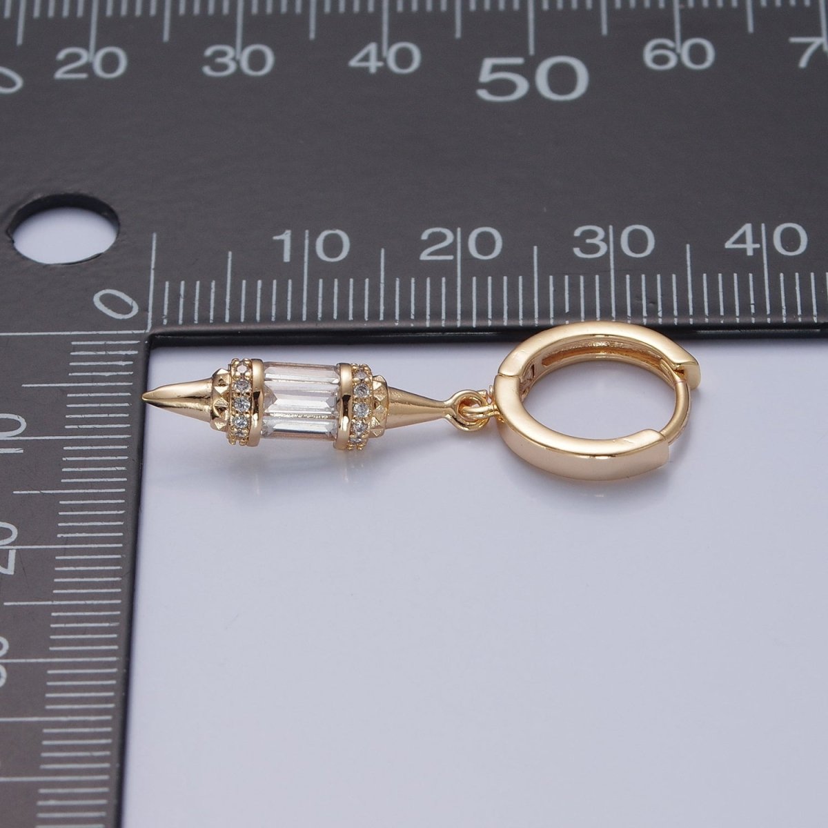 18K Gold Filled pendulum spike drop earrings, Gold Baguette spike dainty earrings, edgy style small spike earrings V-445 - DLUXCA