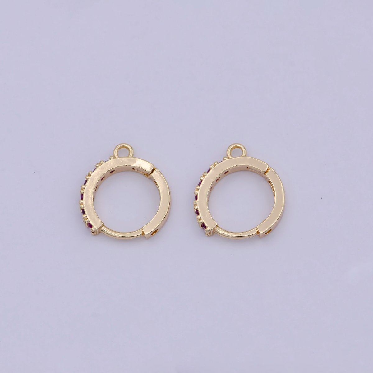 18k Gold Filled Pink cubic one touch w/ open link, Lead Nickel free Lever back earring making Component Cz Hoop K-017 - DLUXCA