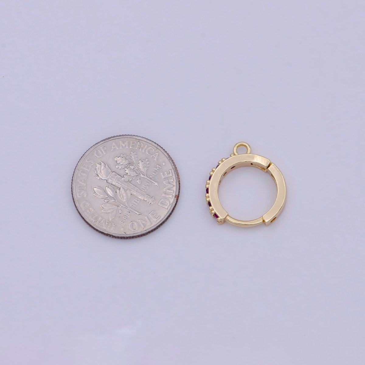 18k Gold Filled Pink cubic one touch w/ open link, Lead Nickel free Lever back earring making Component Cz Hoop K-017 - DLUXCA