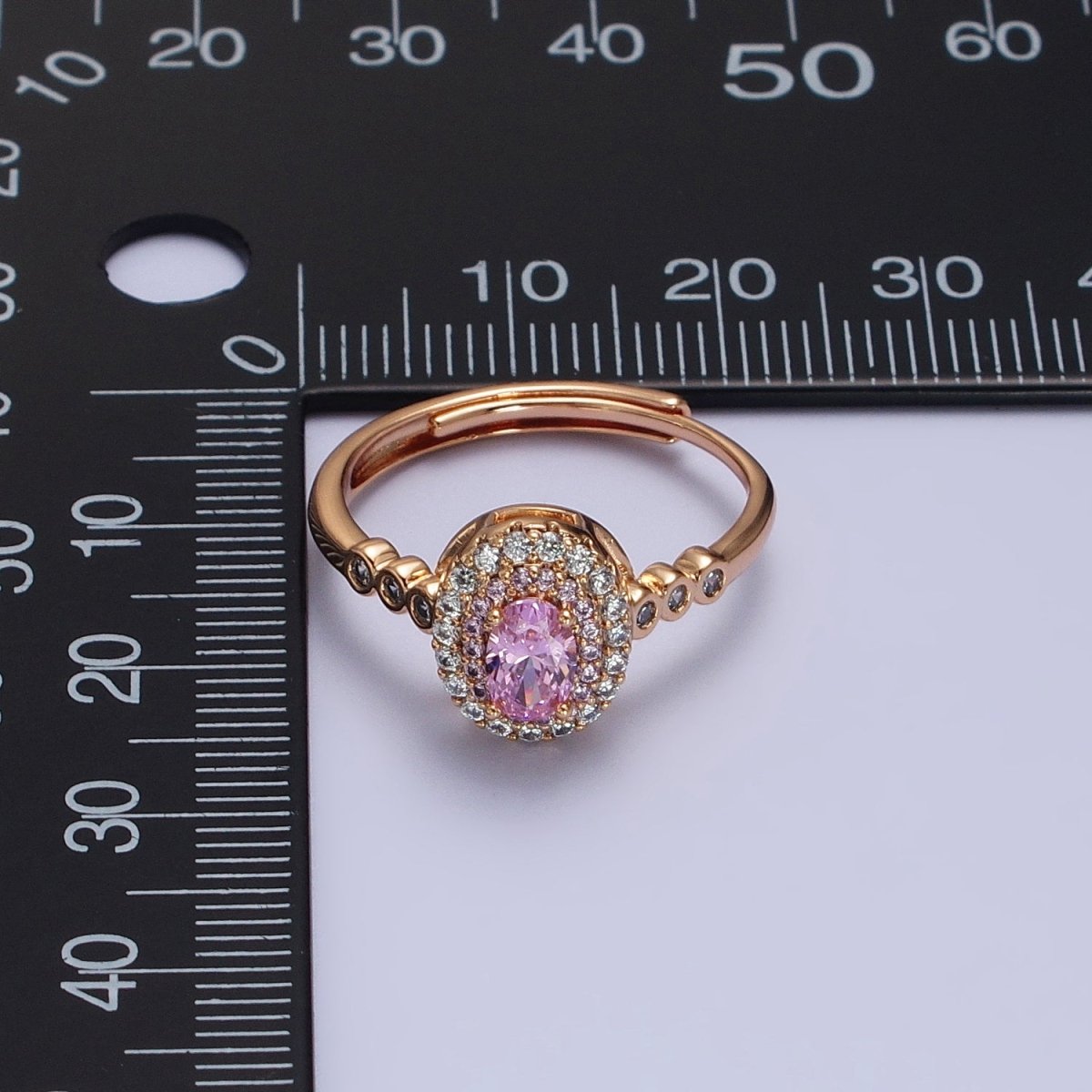 18K Gold Filled Pink, Fuchsia Oval Micro Paved Round CZ Adjustable Ring | Y-579 Y-588 - DLUXCA