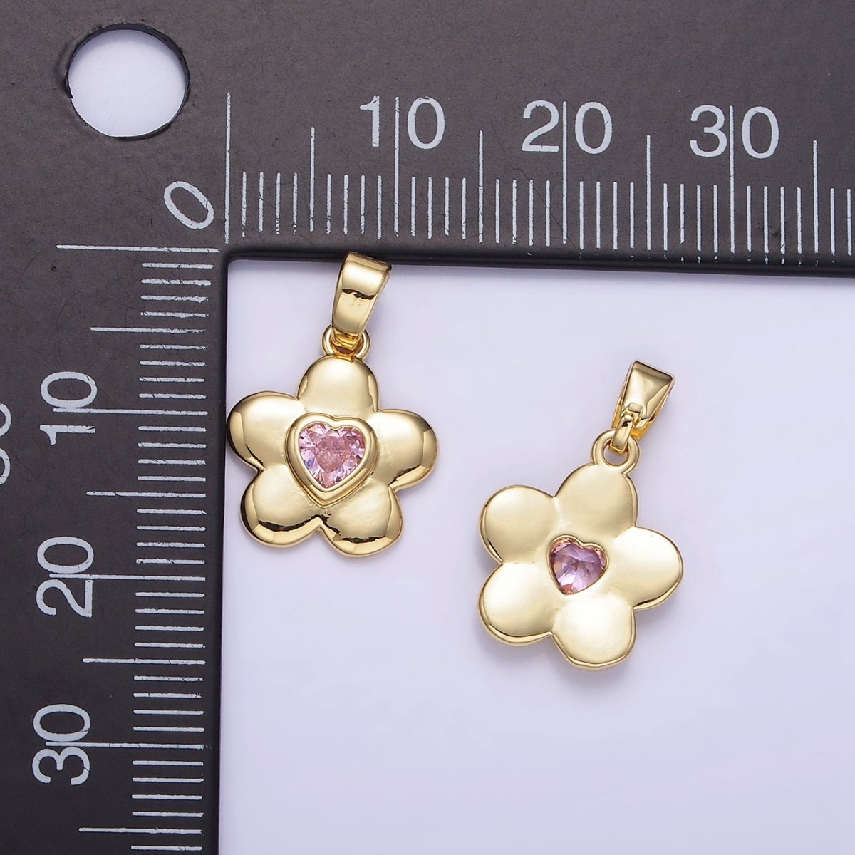 18K Gold Filled Pink Heart CZ Chubby Daisy Flower Petal | AH150 - DLUXCA