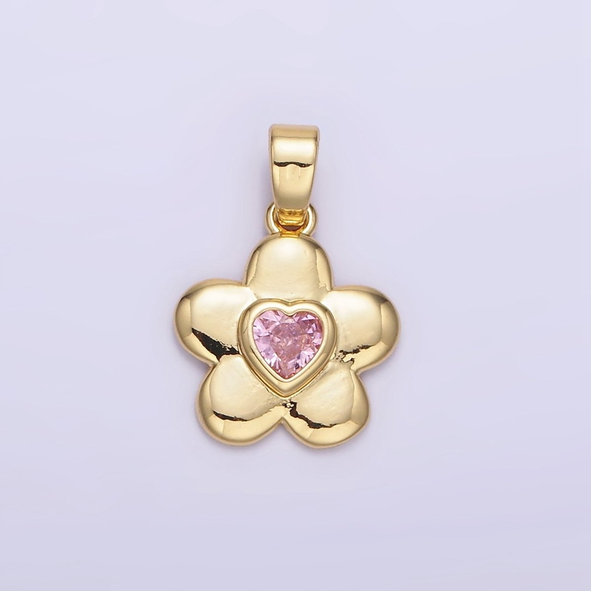 18K Gold Filled Pink Heart CZ Chubby Daisy Flower Petal | AH150 - DLUXCA