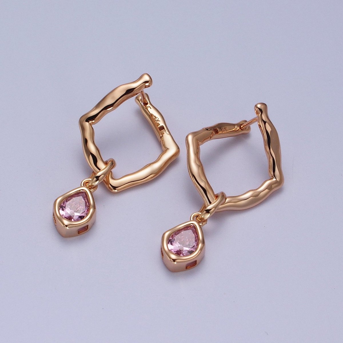 18K Gold Filled Purple, Clear, Green, Pink Teardrop CZ Rhombus Dangle Earrings | V-009 - V-011, Y-284 - DLUXCA