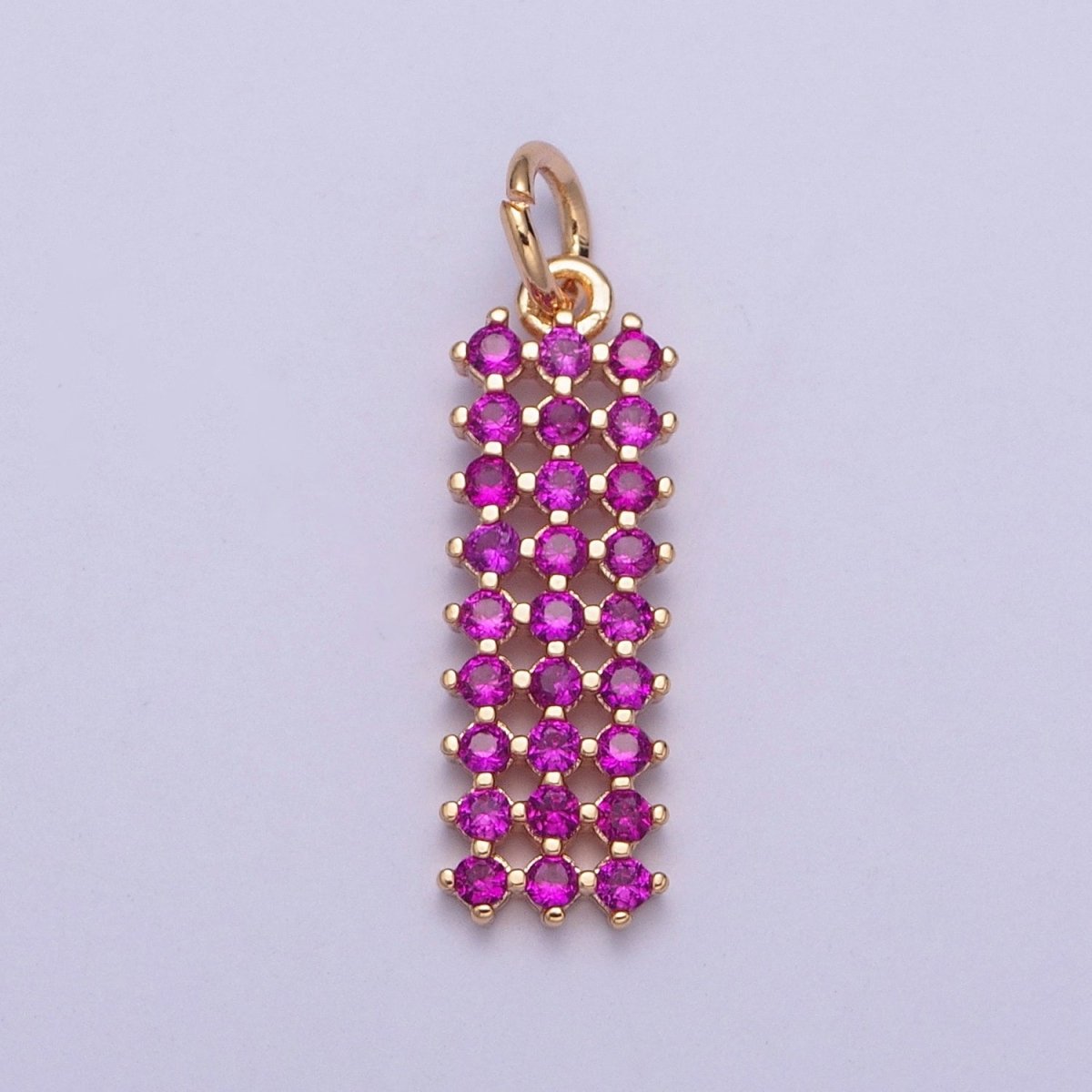 18K Gold Filled Purple, Fuchsia, Pink, Green, Blue, Clear Micro Paved CZ Rectangle Bar Charm | X-168 - X-173 - DLUXCA