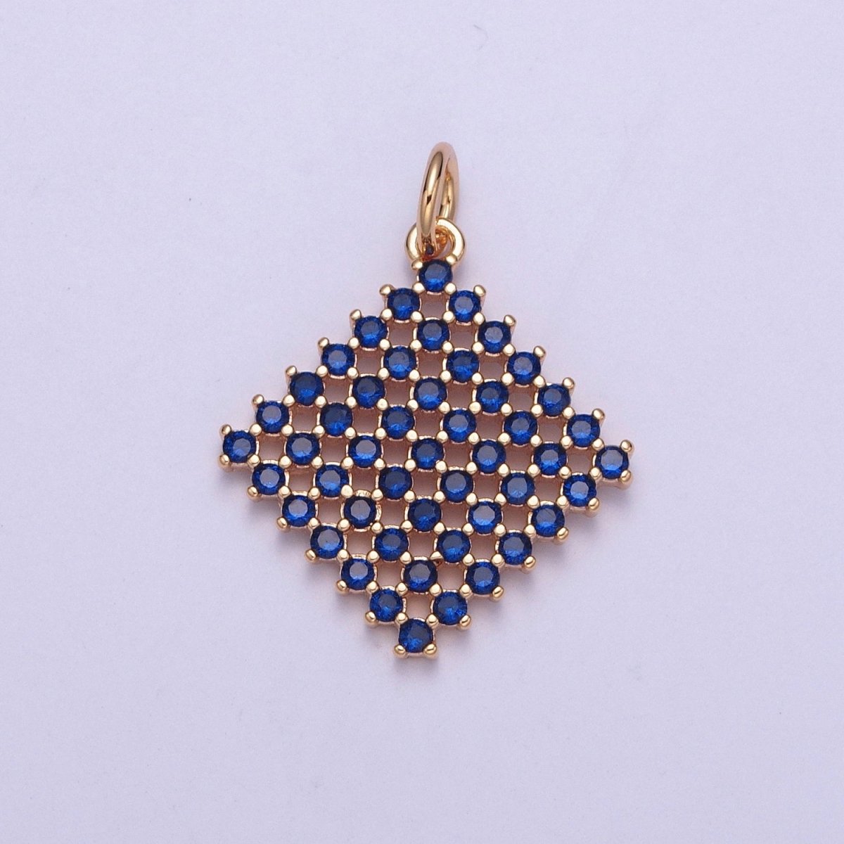 18K Gold Filled Purple, Fuchsia, Pink, Green, Blue, Clear Micro Paved CZ Rhombus Charm | X-162 - X-167 - DLUXCA