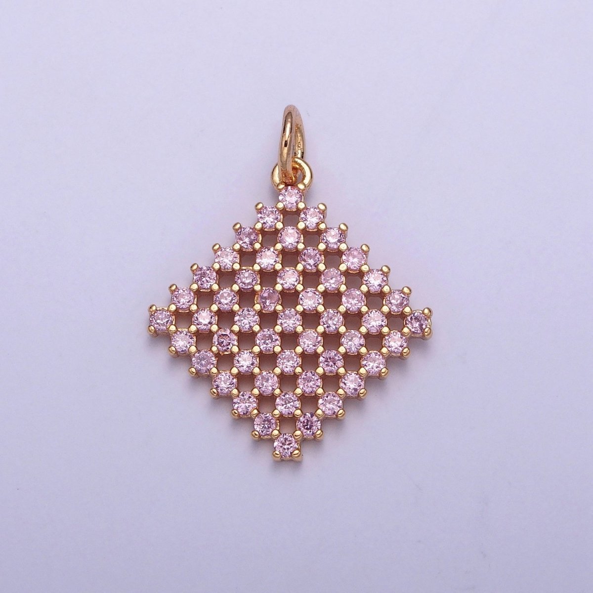 18K Gold Filled Purple, Fuchsia, Pink, Green, Blue, Clear Micro Paved CZ Rhombus Charm | X-162 - X-167 - DLUXCA