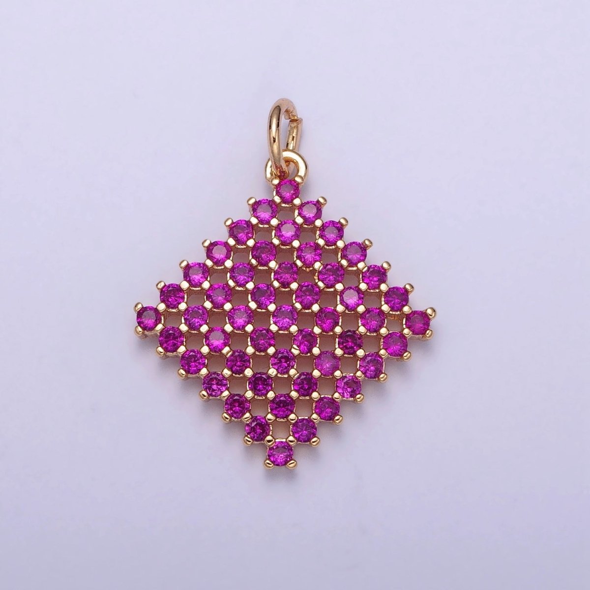 18K Gold Filled Purple, Fuchsia, Pink, Green, Blue, Clear Micro Paved CZ Rhombus Charm | X-162 - X-167 - DLUXCA