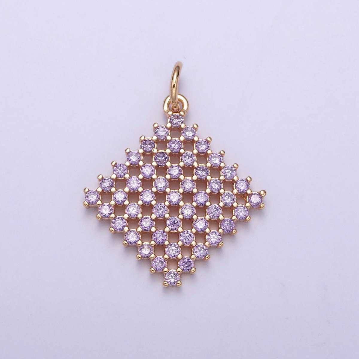 18K Gold Filled Purple, Fuchsia, Pink, Green, Blue, Clear Micro Paved CZ Rhombus Charm | X-162 - X-167 - DLUXCA