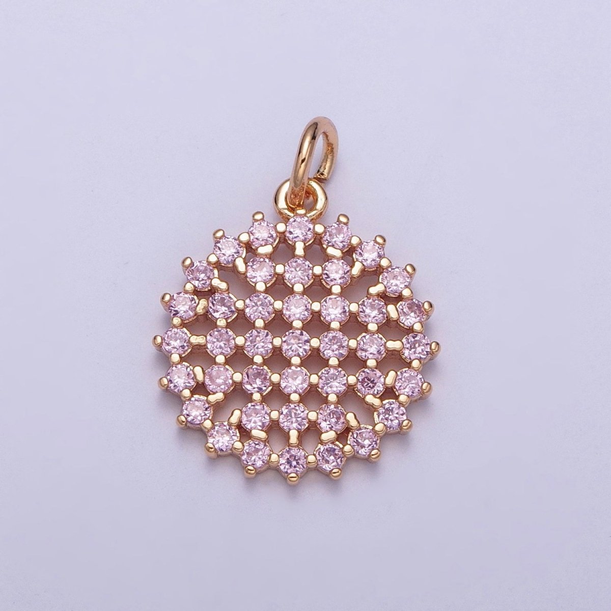 18K Gold Filled Purple, Fuchsia, Pink, Green, Blue, Clear Micro Paved CZ Round Circle Charm | X-156 - X-161 - DLUXCA