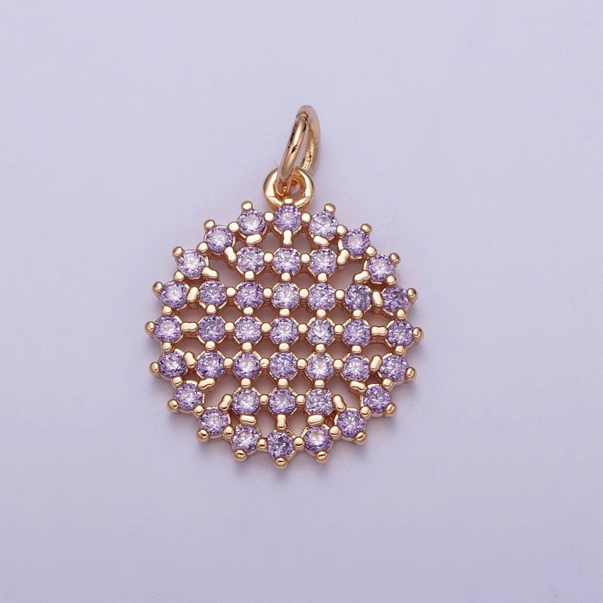 18K Gold Filled Purple, Fuchsia, Pink, Green, Blue, Clear Micro Paved CZ Round Circle Charm | X-156 - X-161 - DLUXCA