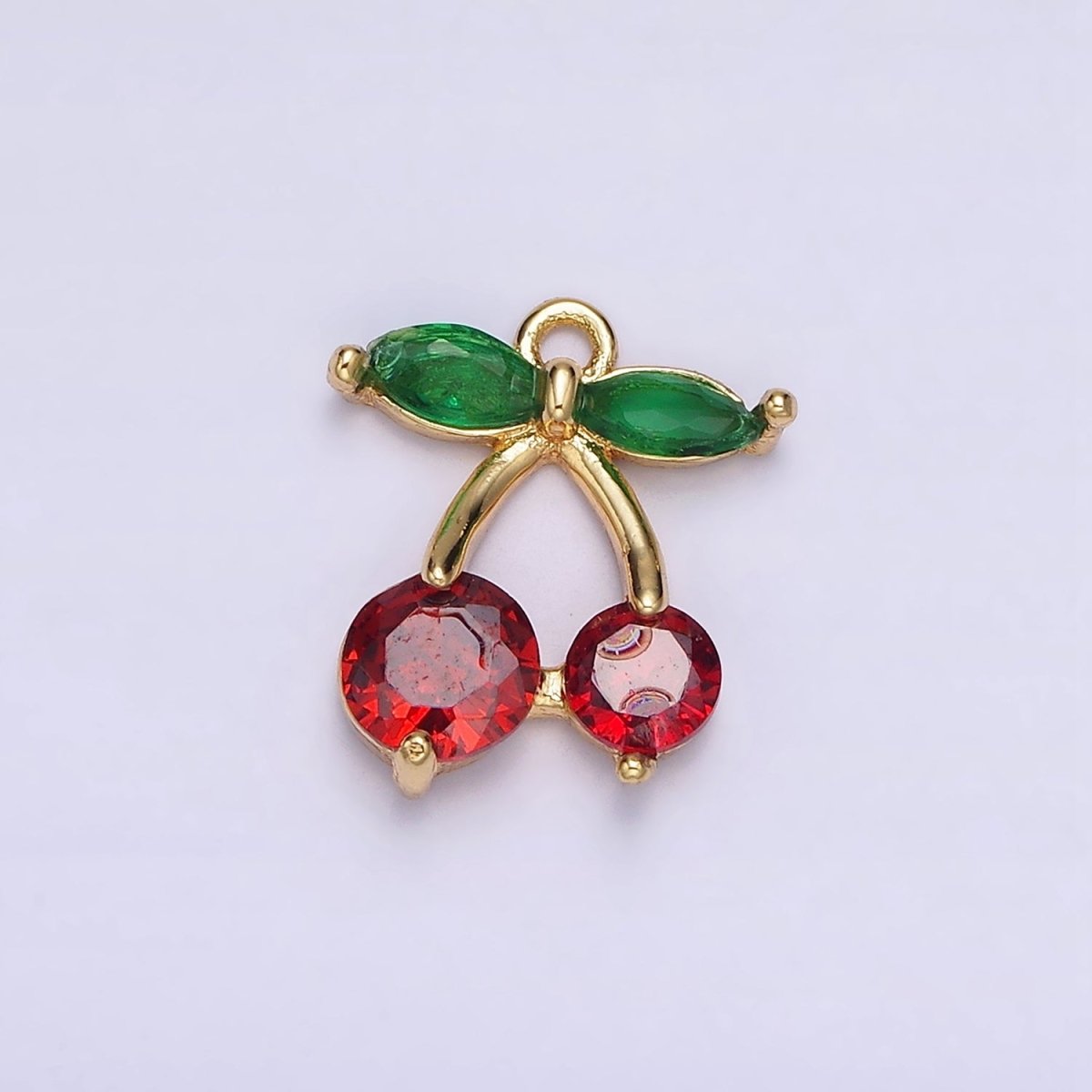 18K Gold Filled Red Cherry Marquise Leaf CZ Fruit Add-On Charm | AC1436 - DLUXCA