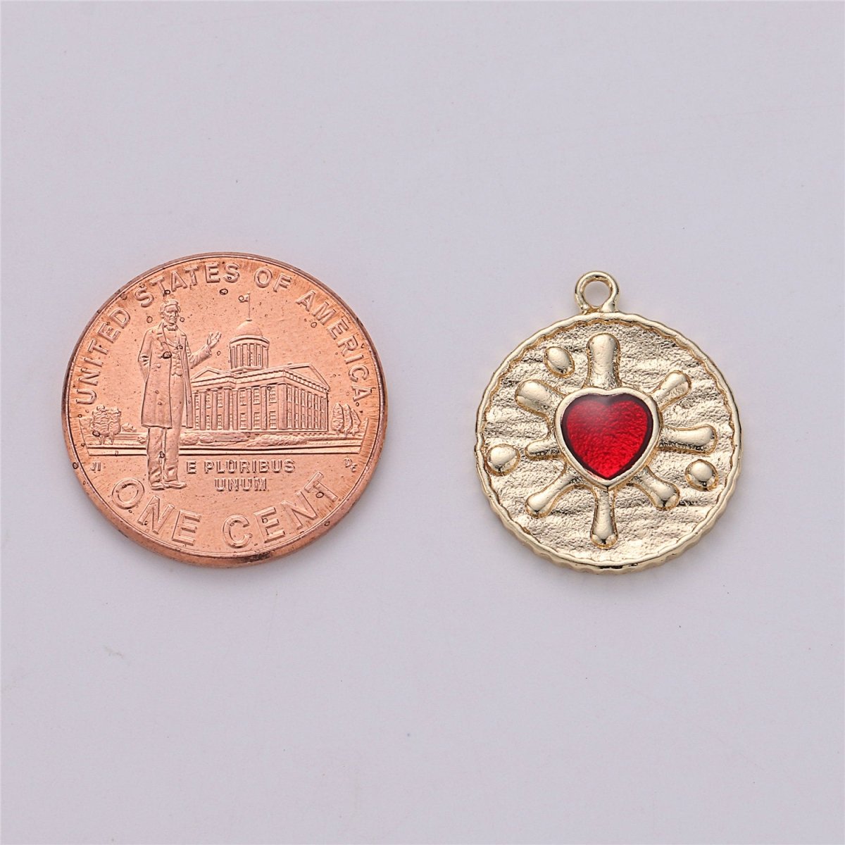 18k Gold Filled Red Heart Pendant Red Enamel Heart Charm Dainty Coin Charm for Necklace Bracelet Earring Charm Making supply E-487 - DLUXCA