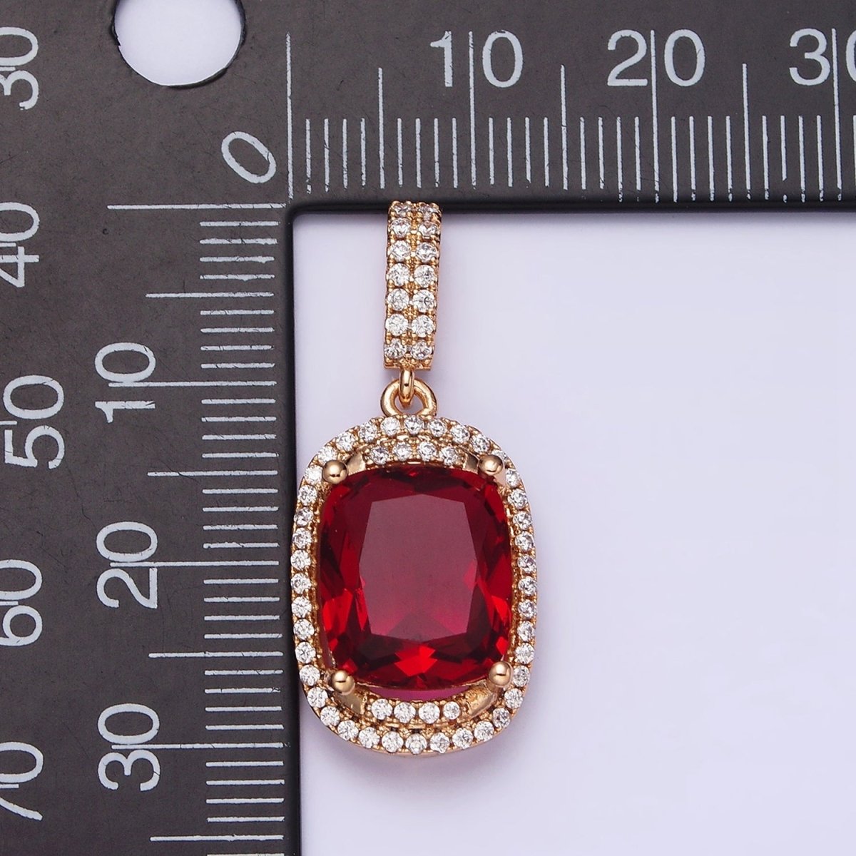 18K Gold Filled Red, Purple, Pink, Peach CZ Micro Paved Lined Pendant | AA515 - AA518 - DLUXCA