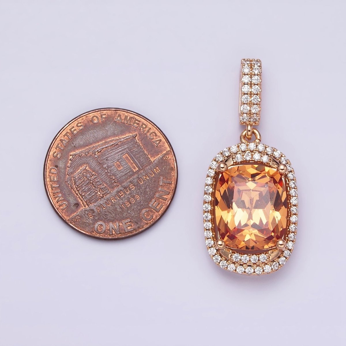 18K Gold Filled Red, Purple, Pink, Peach CZ Micro Paved Lined Pendant | AA515 - AA518 - DLUXCA