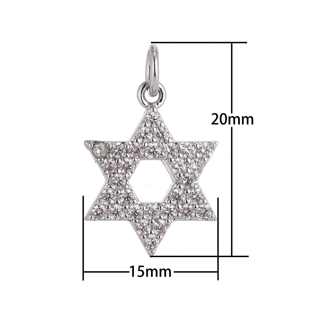 18K Gold Filled Religious Star of David Cubic Zirconia Charm Necklace Pendant Findings for Jewelry Making C-039 - DLUXCA