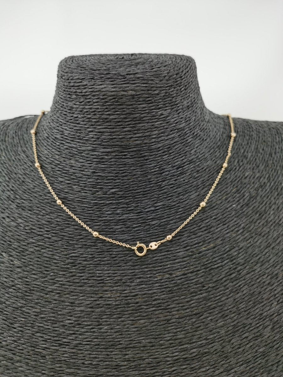 18K Gold Filled Rolo Beaded Chain Necklace, 23 inches Rolo Chain, Dainty 3mm Rolo Necklace w/ Spring Ring | CN-368 - DLUXCA