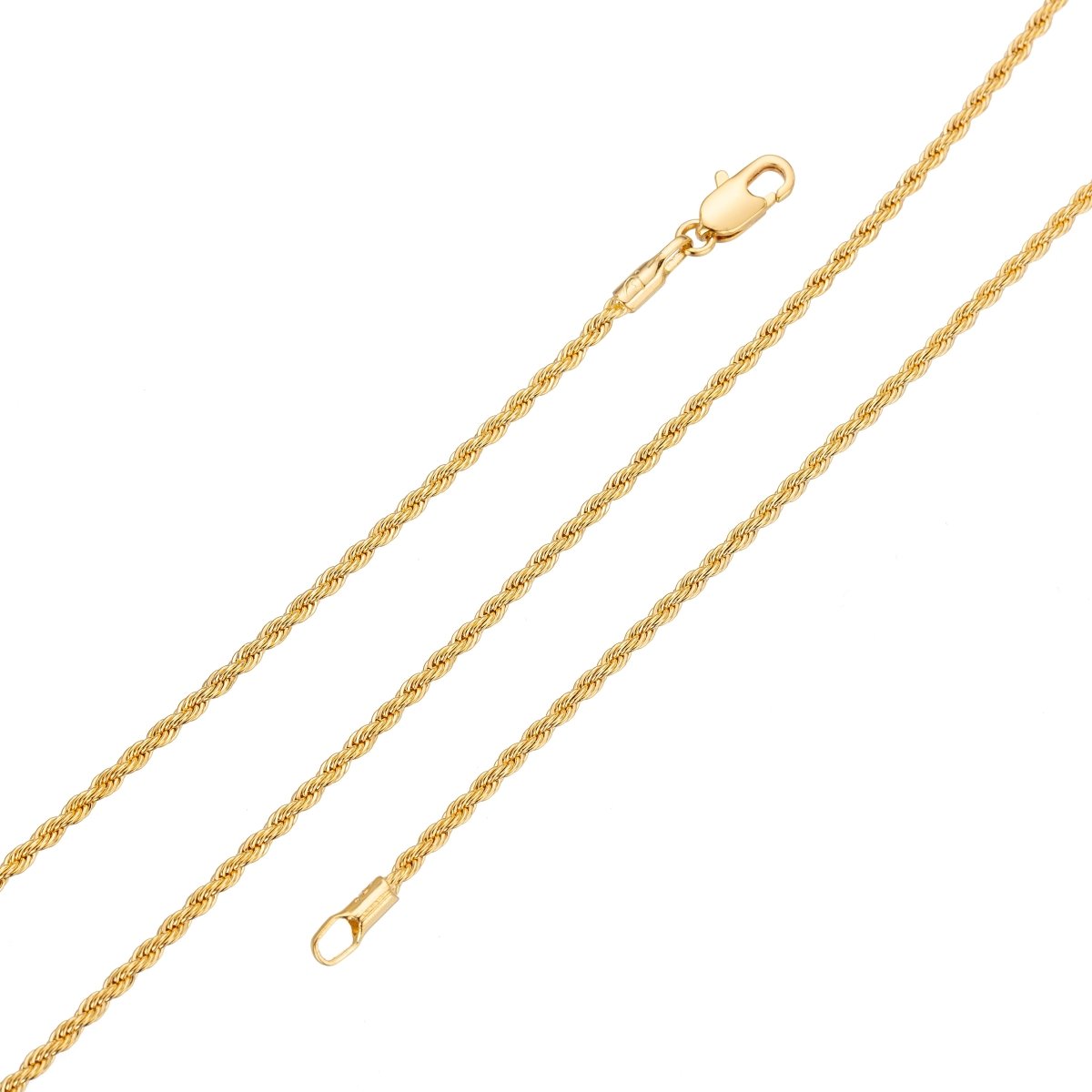 18K Gold Filled Rope Chain Necklace, 23.5 inch Rope Finished Necklace For Jewelry Making, Dainty 2.3mm Width Rope Necklace w/ Lobster Clasps | CN-072 Clearance Pricing - DLUXCA
