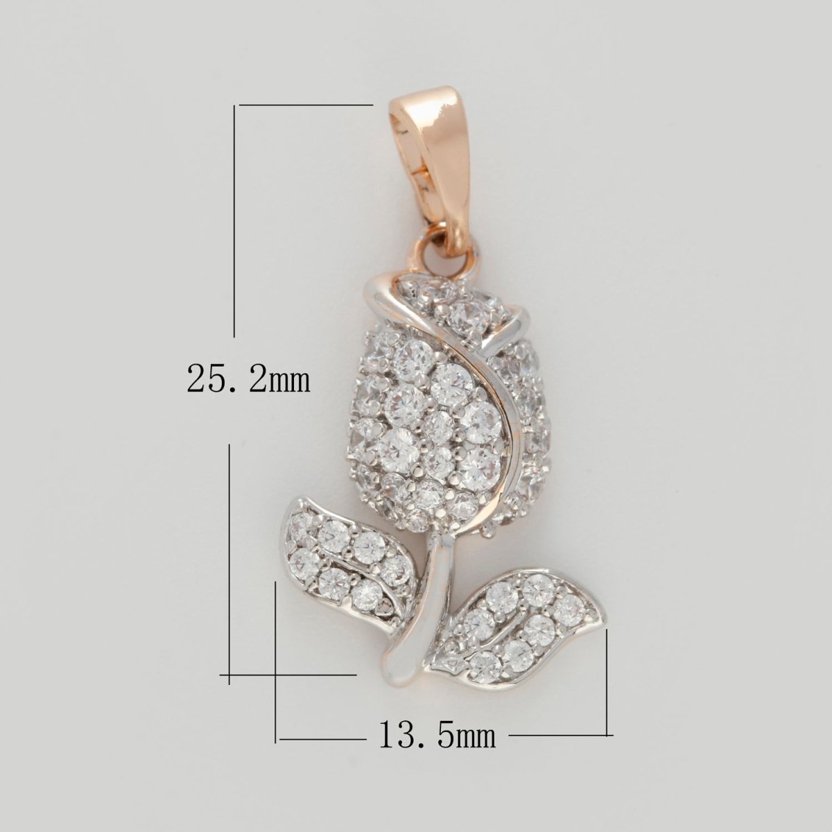 18K Gold Filled Rose Flower Pendant Iced Micro Pave CZ Flower Necklace Pendant for Statement Jewelry Making N-1421 - DLUXCA