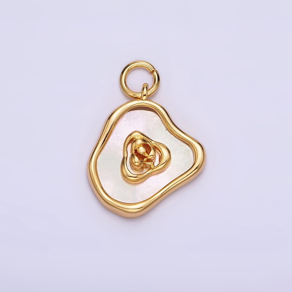 18K Gold Filled Rose Flower Shell Pearl Abstract Charm | AC1442 - DLUXCA