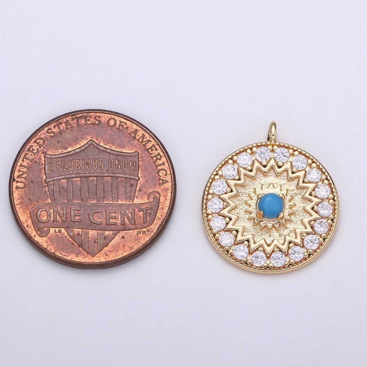 18k Gold Filled Round Micro Pave Charm Turquoise Pendant, MoonStone charms for Medallion necklace Component Supply Jewelry Making E-142 E-143 - DLUXCA