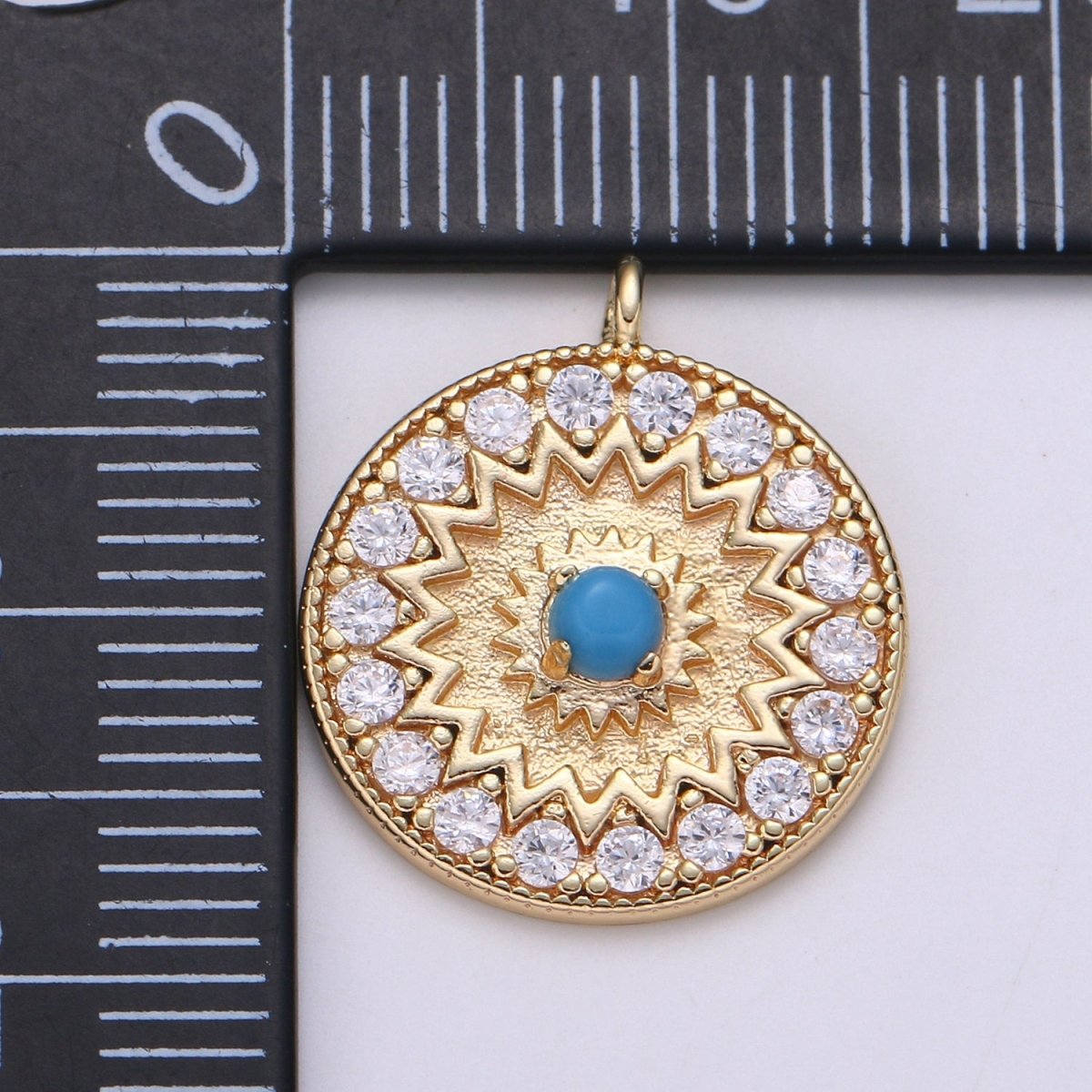 18k Gold Filled Round Micro Pave Charm Turquoise Pendant, MoonStone charms for Medallion necklace Component Supply Jewelry Making E-142 E-143 - DLUXCA