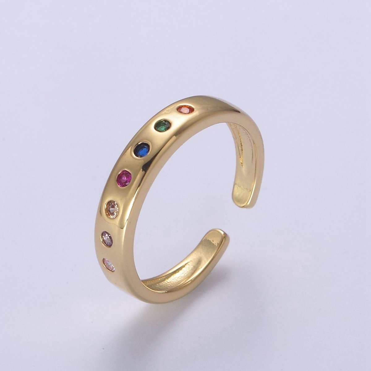 18K Gold Filled Round Micro Pave Ring,Multi-Color Zircon Round Ring,Minimalist Ring,Gold Open Ring,Adjustable Ring,Gift for Her U-515 ~ U-516 - DLUXCA