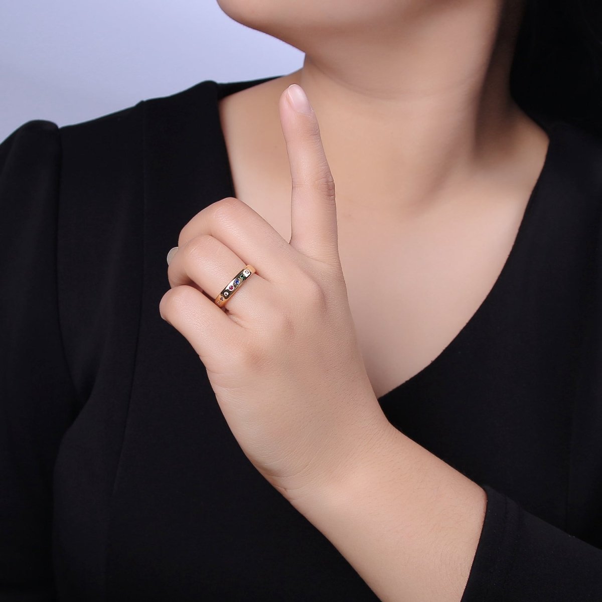 18K Gold Filled Round Micro Pave Ring,Multi-Color Zircon Round Ring,Minimalist Ring,Gold Open Ring,Adjustable Ring,Gift for Her U-515 ~ U-516 - DLUXCA