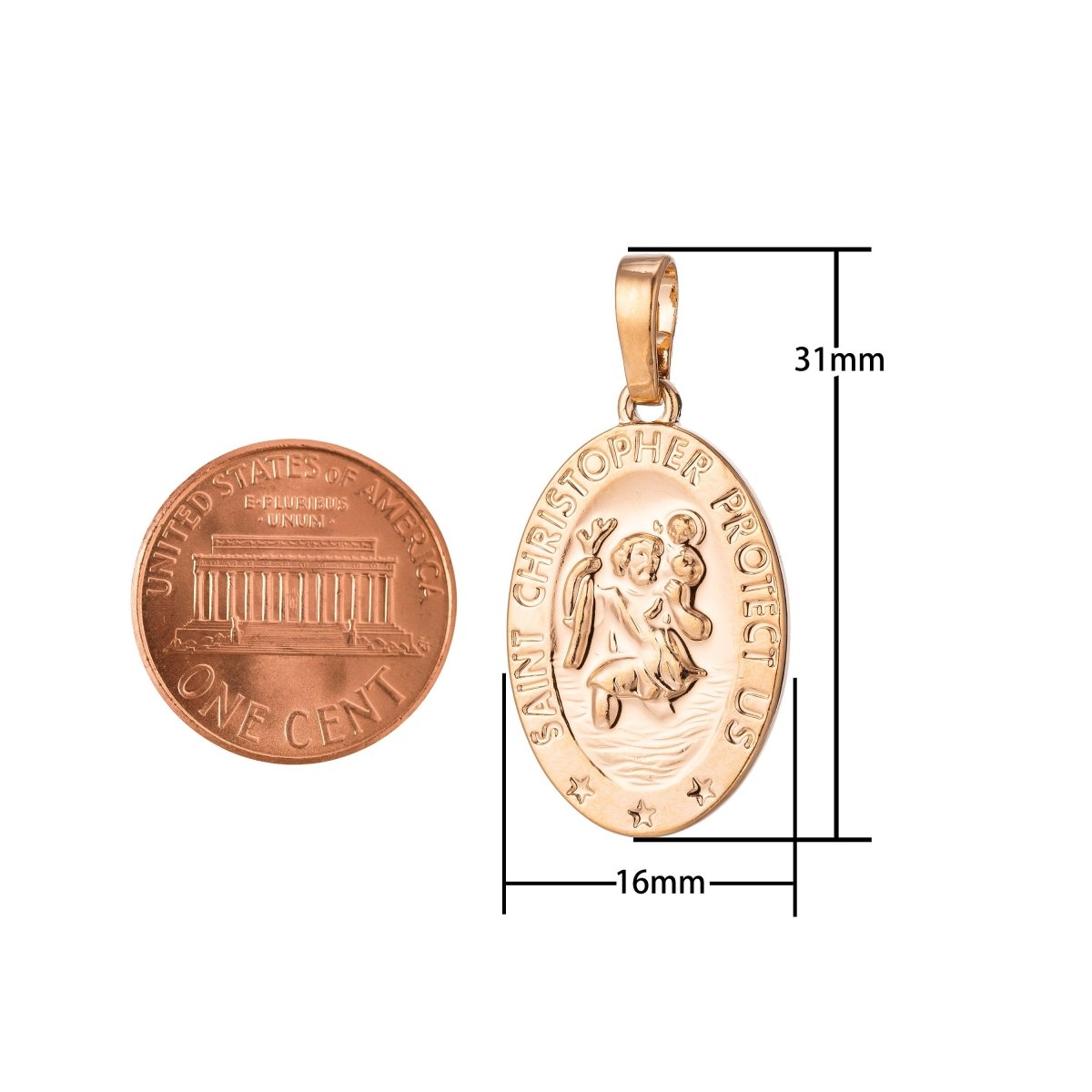 18K Gold Filled Saint Christopher PENDANT, Dainty Protection Charm, Gold Medallion Pendant, Traveling Saint Charm, Traveler's Necklace H-858 - DLUXCA