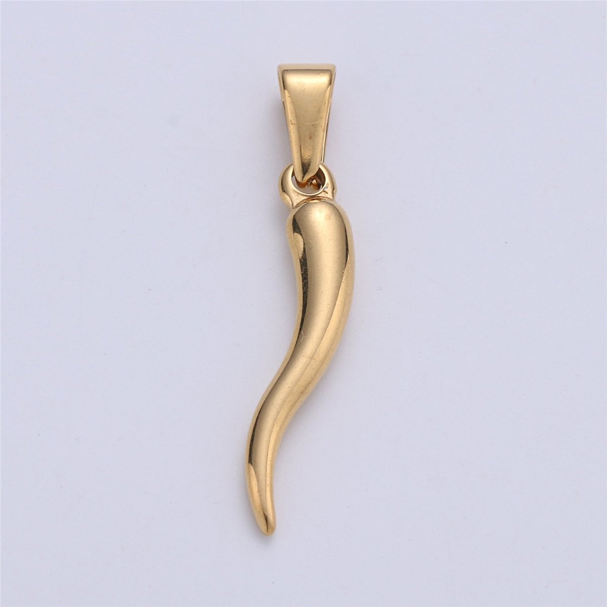 18K Gold Filled, Silver Stainless Steel 40mm Italian Horn Charm Pendant, Protection Amulet For Necklace Jewelry Making Component Supply | E660 - DLUXCA