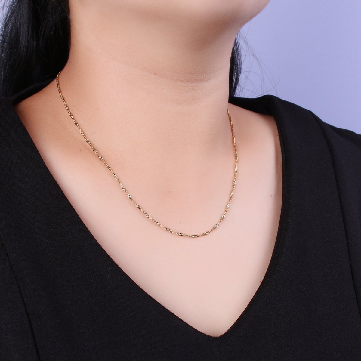 18K Gold Filled Singapore Chain Necklace, 1.5mm In Width, Ready To Wear Silver Twist Chain Necklace 18 inch | WA-442 WA-443 WA-727 Clearance Pricing - DLUXCA