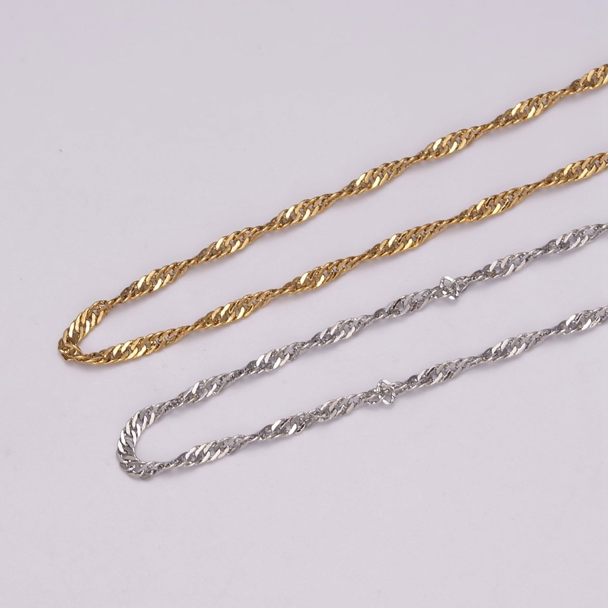 18K Gold Filled Singapore Chain Necklace, 1.5mm In Width, Ready To Wear Silver Twist Chain Necklace 18 inch | WA-442 WA-443 WA-727 Clearance Pricing - DLUXCA